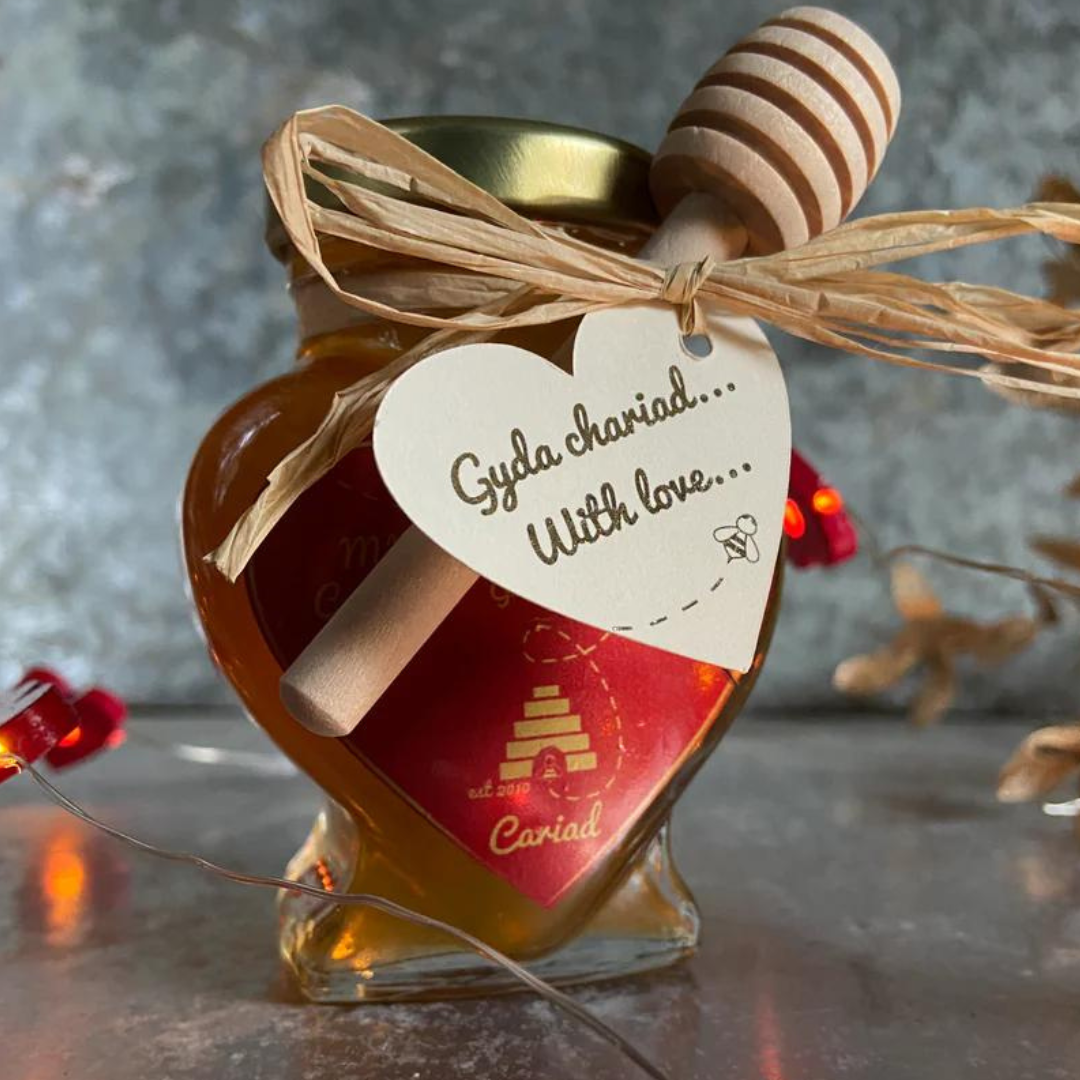 Gwenyn Gruffydd Honey Heart Jar & Mini Wooden Dipper - 135g